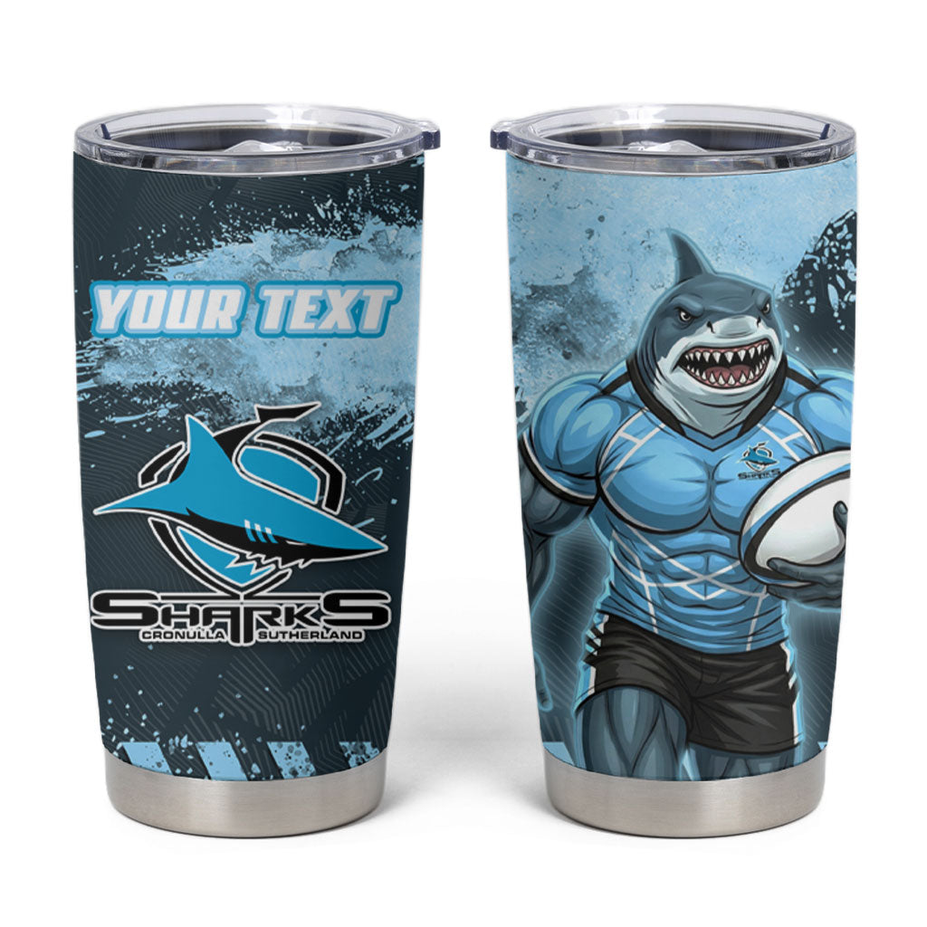 Personalised Cronulla Sutherland Sharks Rugby Tumbler Cup Sharkies Mascot - Sporty Splash Art Style