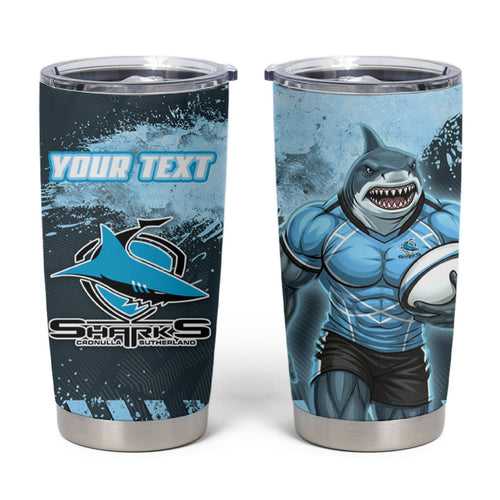 Personalised Cronulla Sutherland Sharks Rugby Tumbler Cup Sharkies Mascot - Sporty Splash Art Style