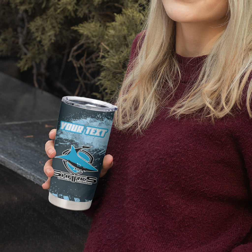 Personalised Cronulla Sutherland Sharks Rugby Tumbler Cup Sharkies Mascot - Sporty Splash Art Style