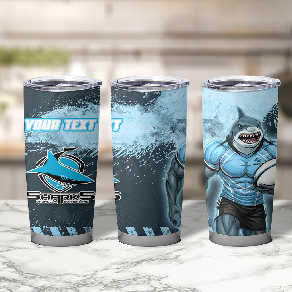 Personalised Cronulla Sutherland Sharks Rugby Tumbler Cup Sharkies Mascot - Sporty Splash Art Style