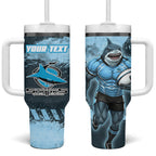 Personalised Cronulla Sutherland Sharks Rugby Tumbler With Handle Sharkies Mascot - Sporty Splash Art Style
