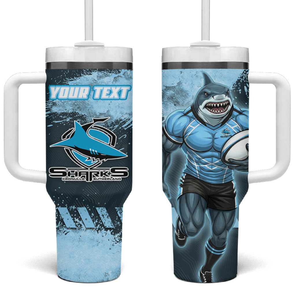 Personalised Cronulla Sutherland Sharks Rugby Tumbler With Handle Sharkies Mascot - Sporty Splash Art Style