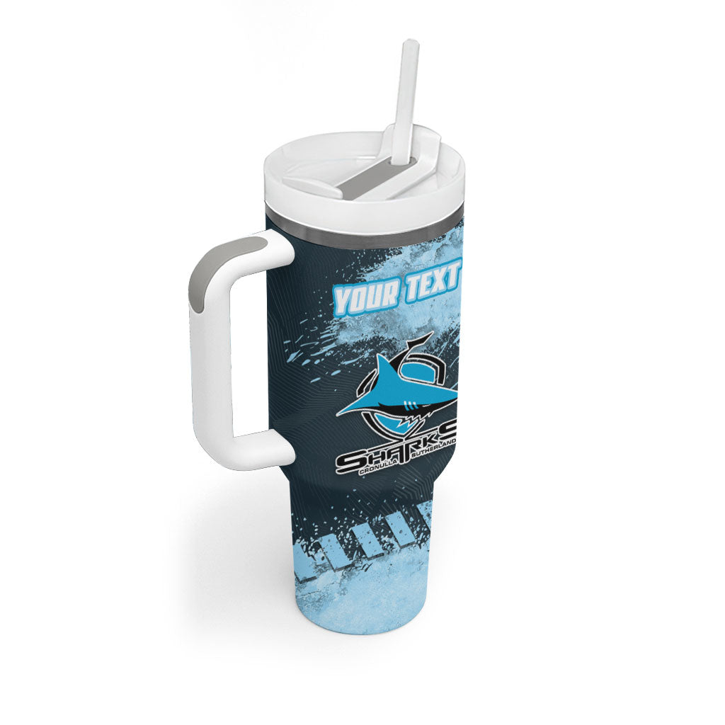 Personalised Cronulla Sutherland Sharks Rugby Tumbler With Handle Sharkies Mascot - Sporty Splash Art Style