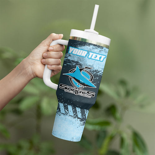 Personalised Cronulla Sutherland Sharks Rugby Tumbler With Handle Sharkies Mascot - Sporty Splash Art Style