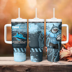 Personalised Cronulla Sutherland Sharks Rugby Tumbler With Handle Sharkies Mascot - Sporty Splash Art Style