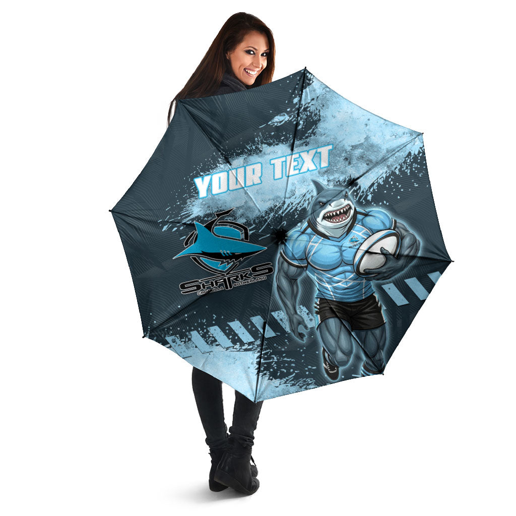 Personalised Cronulla Sutherland Sharks Rugby Umbrella Sharkies Mascot - Sporty Splash Art Style