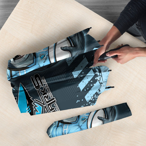 Personalised Cronulla Sutherland Sharks Rugby Umbrella Sharkies Mascot - Sporty Splash Art Style