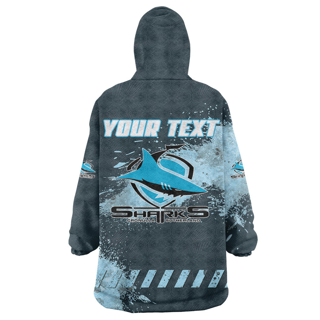 Personalised Cronulla Sutherland Sharks Rugby Wearable Blanket Hoodie Sharkies Mascot - Sporty Splash Art Style