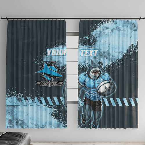 Personalised Cronulla Sutherland Sharks Rugby Window Curtain Sharkies Mascot - Sporty Splash Art Style