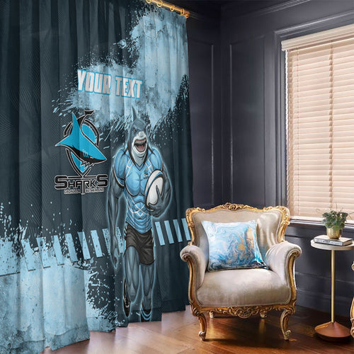 Personalised Cronulla Sutherland Sharks Rugby Window Curtain Sharkies Mascot - Sporty Splash Art Style