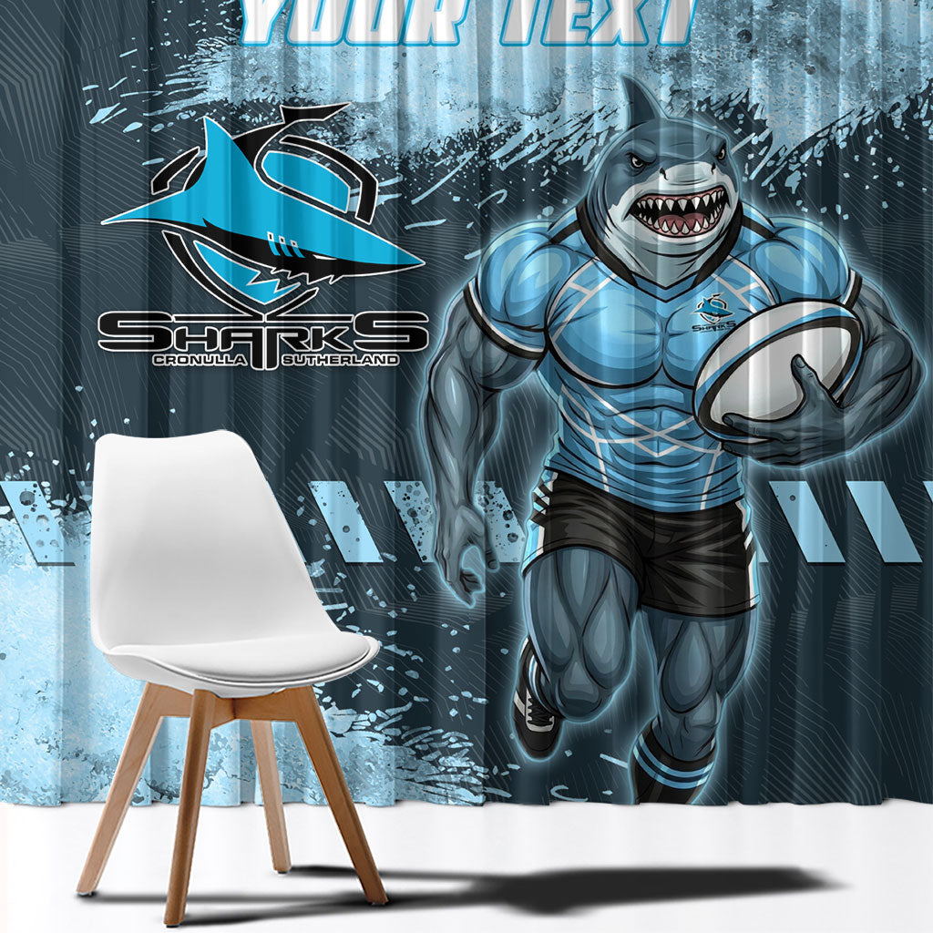 Personalised Cronulla Sutherland Sharks Rugby Window Curtain Sharkies Mascot - Sporty Splash Art Style
