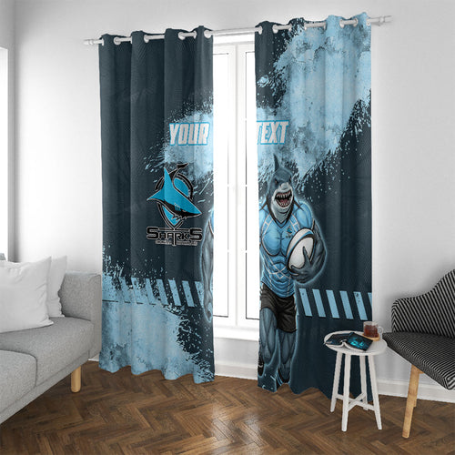Personalised Cronulla Sutherland Sharks Rugby Window Curtain Sharkies Mascot - Sporty Splash Art Style
