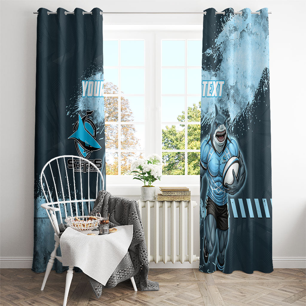 Personalised Cronulla Sutherland Sharks Rugby Window Curtain Sharkies Mascot - Sporty Splash Art Style