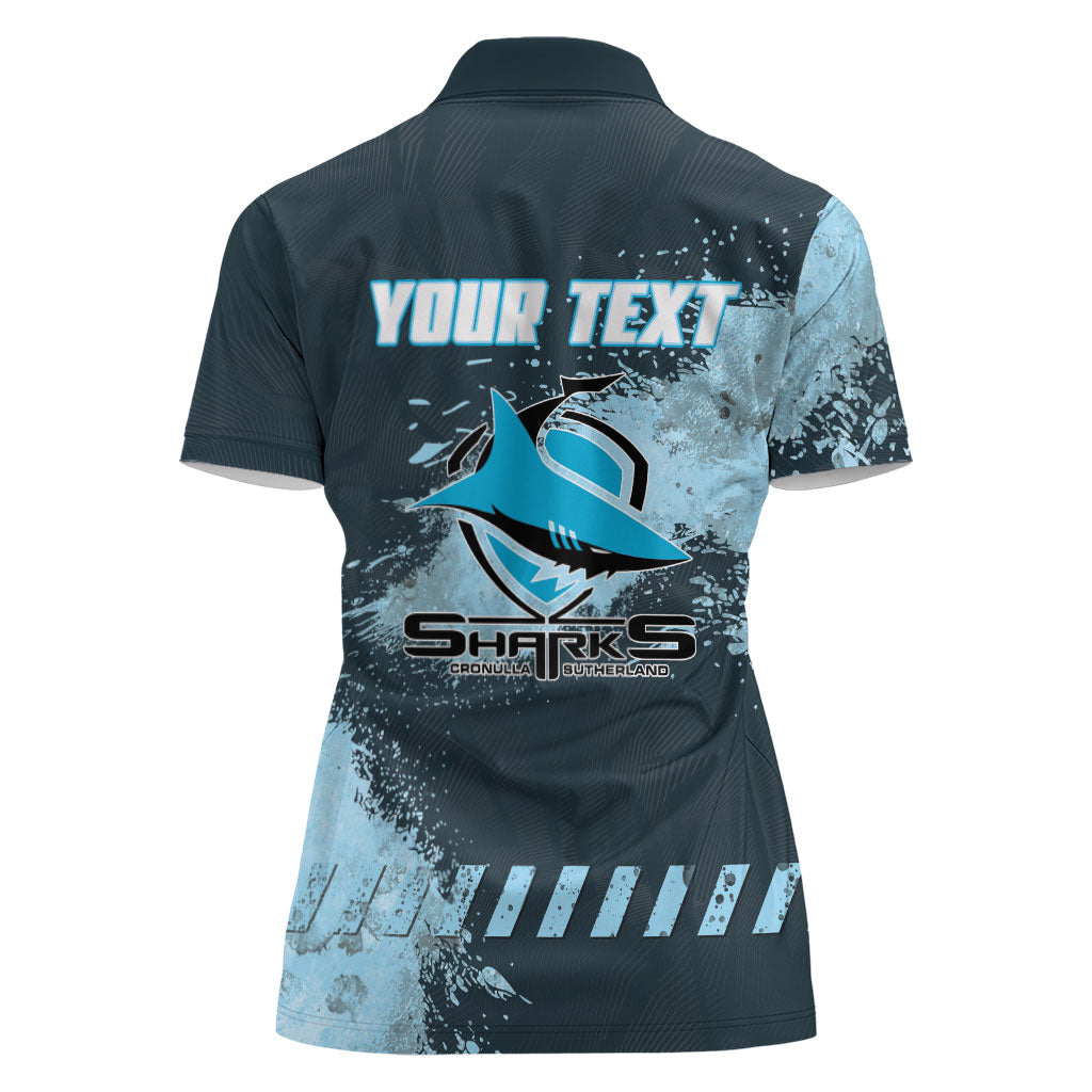 Personalised Cronulla Sutherland Sharks Rugby Women Polo Shirt Sharkies Mascot - Sporty Splash Art Style