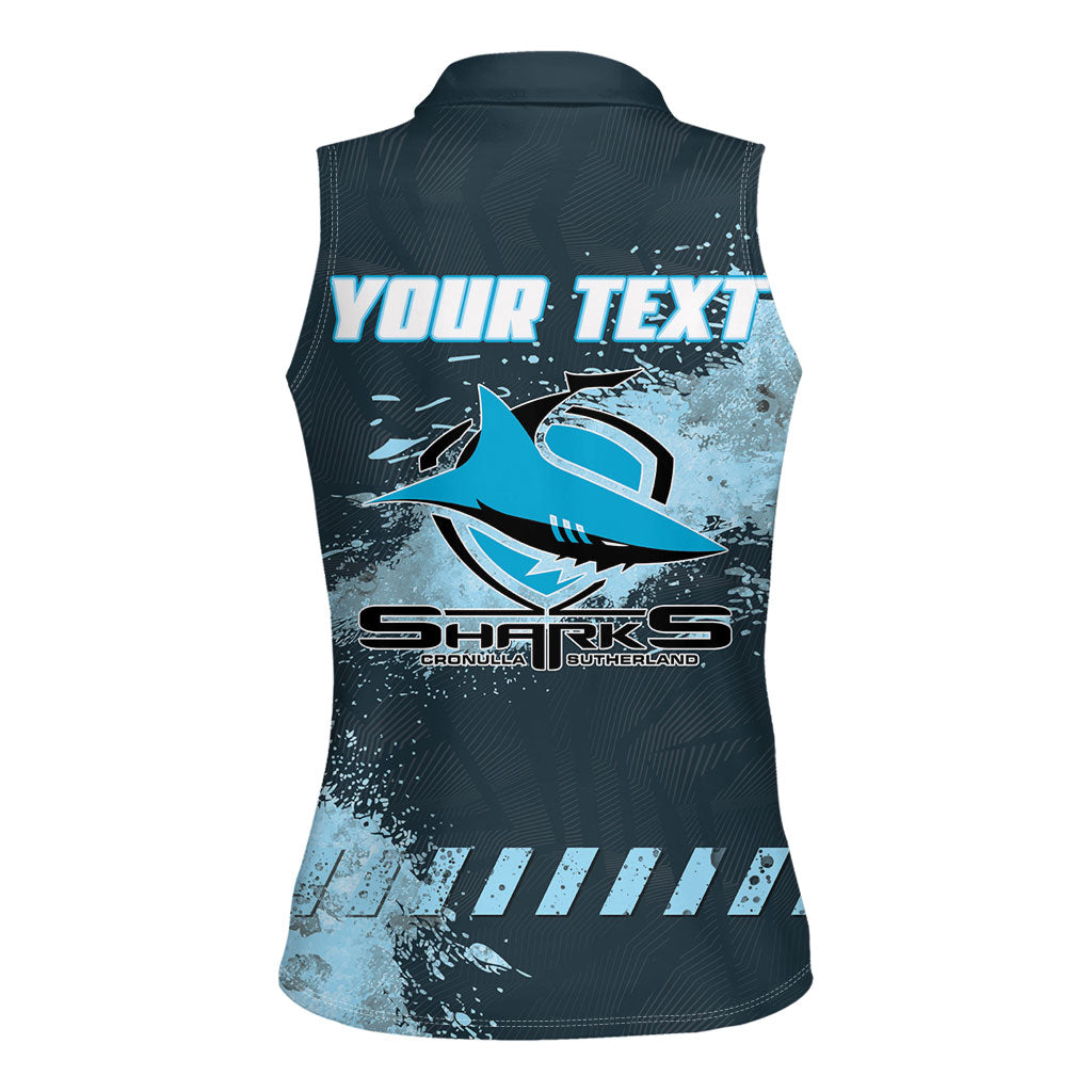 Personalised Cronulla Sutherland Sharks Rugby Women Sleeveless Polo Shirt Sharkies Mascot - Sporty Splash Art Style