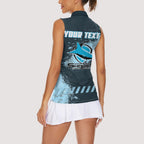 Personalised Cronulla Sutherland Sharks Rugby Women Sleeveless Polo Shirt Sharkies Mascot - Sporty Splash Art Style