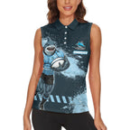 Personalised Cronulla Sutherland Sharks Rugby Women Sleeveless Polo Shirt Sharkies Mascot - Sporty Splash Art Style
