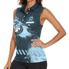 Personalised Cronulla Sutherland Sharks Rugby Women Sleeveless Polo Shirt Sharkies Mascot - Sporty Splash Art Style