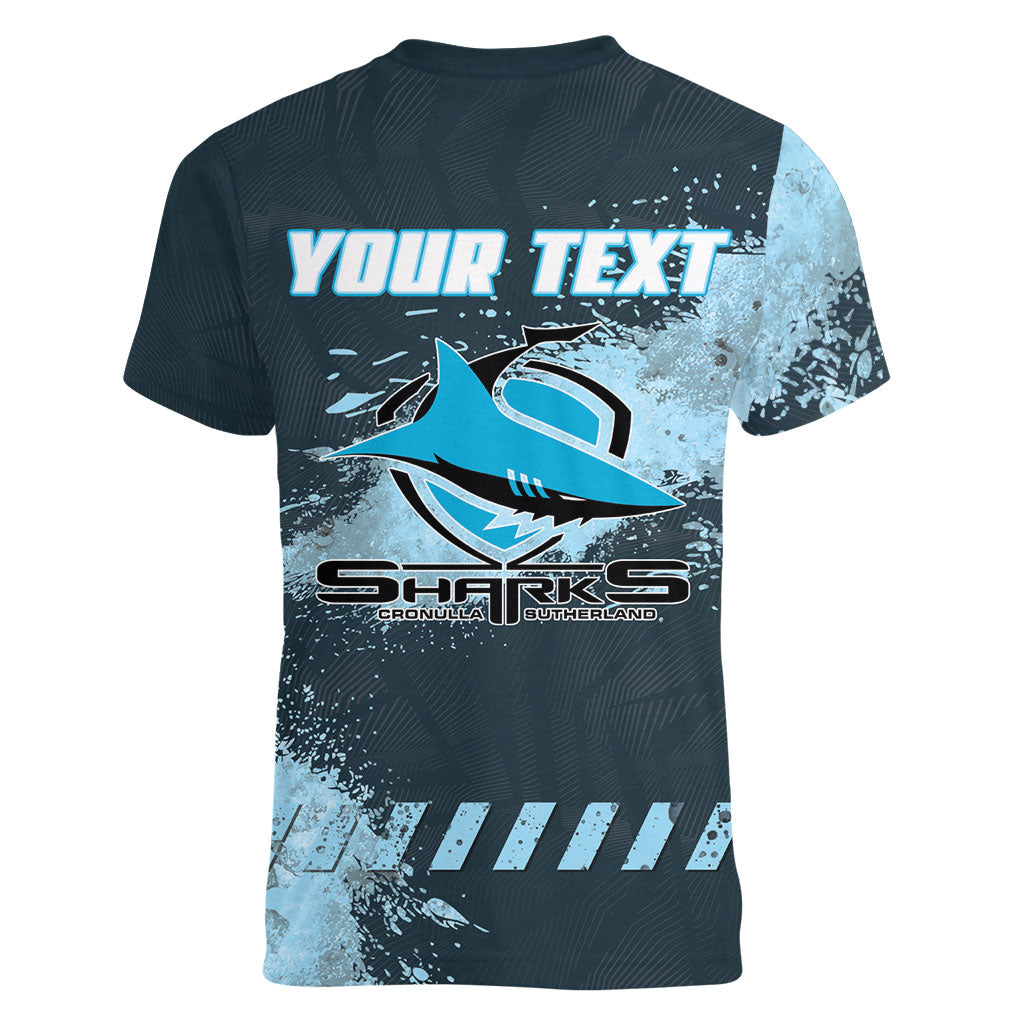 Personalised Cronulla Sutherland Sharks Rugby Women V-Neck T-Shirt Sharkies Mascot - Sporty Splash Art Style