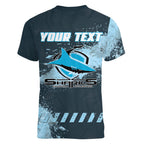 Personalised Cronulla Sutherland Sharks Rugby Women V-Neck T-Shirt Sharkies Mascot - Sporty Splash Art Style