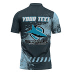 Personalised Cronulla Sutherland Sharks Rugby Zipper Polo Shirt Sharkies Mascot - Sporty Splash Art Style