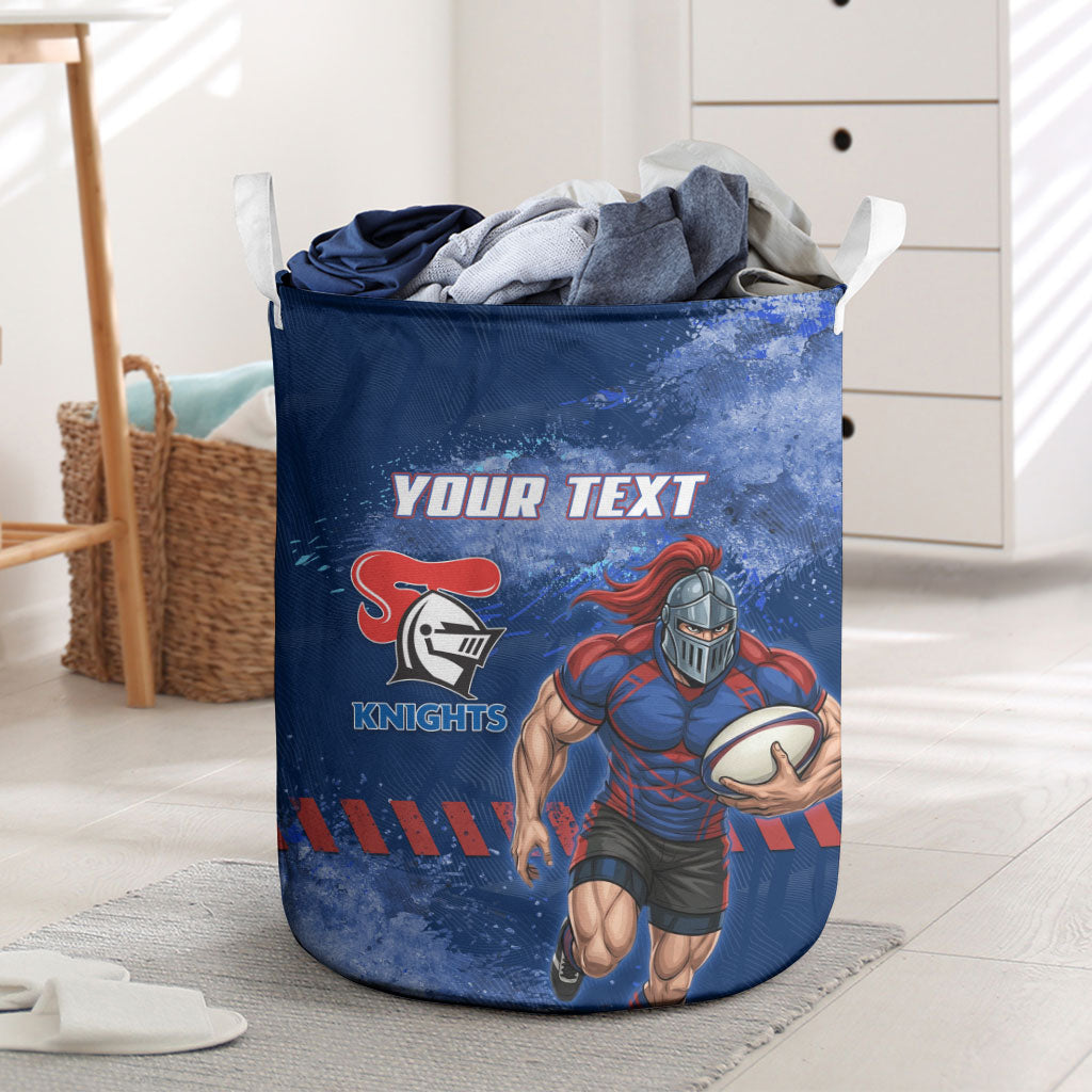 Personalised Newcastle Knights Rugby Laundry Basket Newy Warrior Mascot - Sporty Splash Art Style