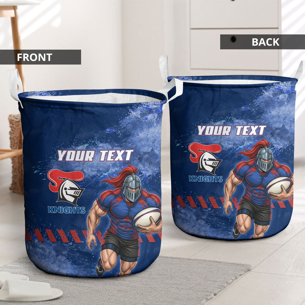 Personalised Newcastle Knights Rugby Laundry Basket Newy Warrior Mascot - Sporty Splash Art Style
