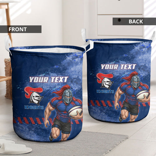 Personalised Newcastle Knights Rugby Laundry Basket Newy Warrior Mascot - Sporty Splash Art Style