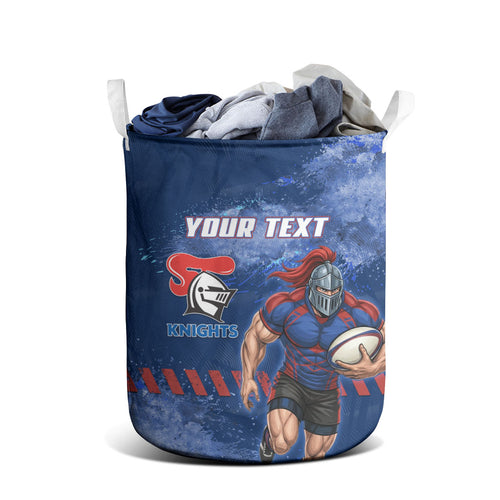 Personalised Newcastle Knights Rugby Laundry Basket Newy Warrior Mascot - Sporty Splash Art Style