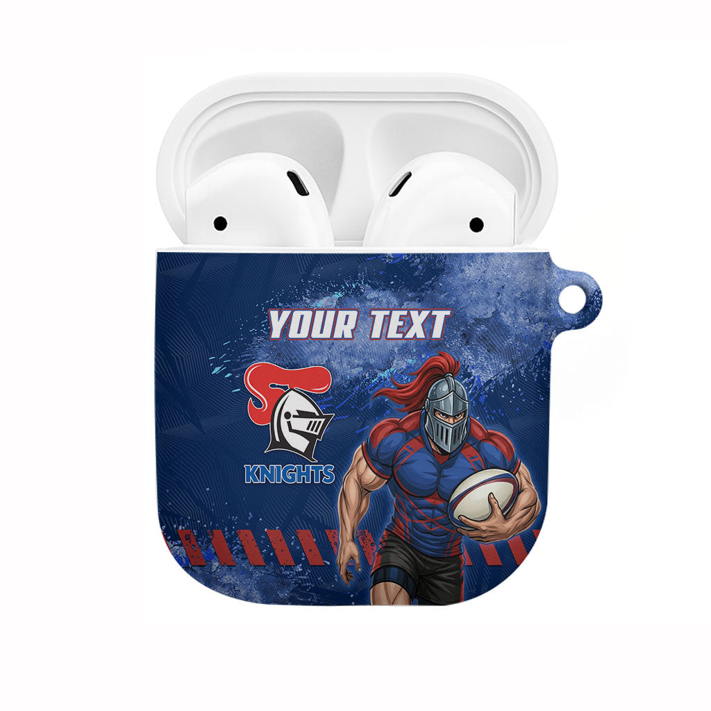 Personalised Newcastle Knights Rugby AirPods Case Newy Warrior Mascot - Sporty Splash Art Style