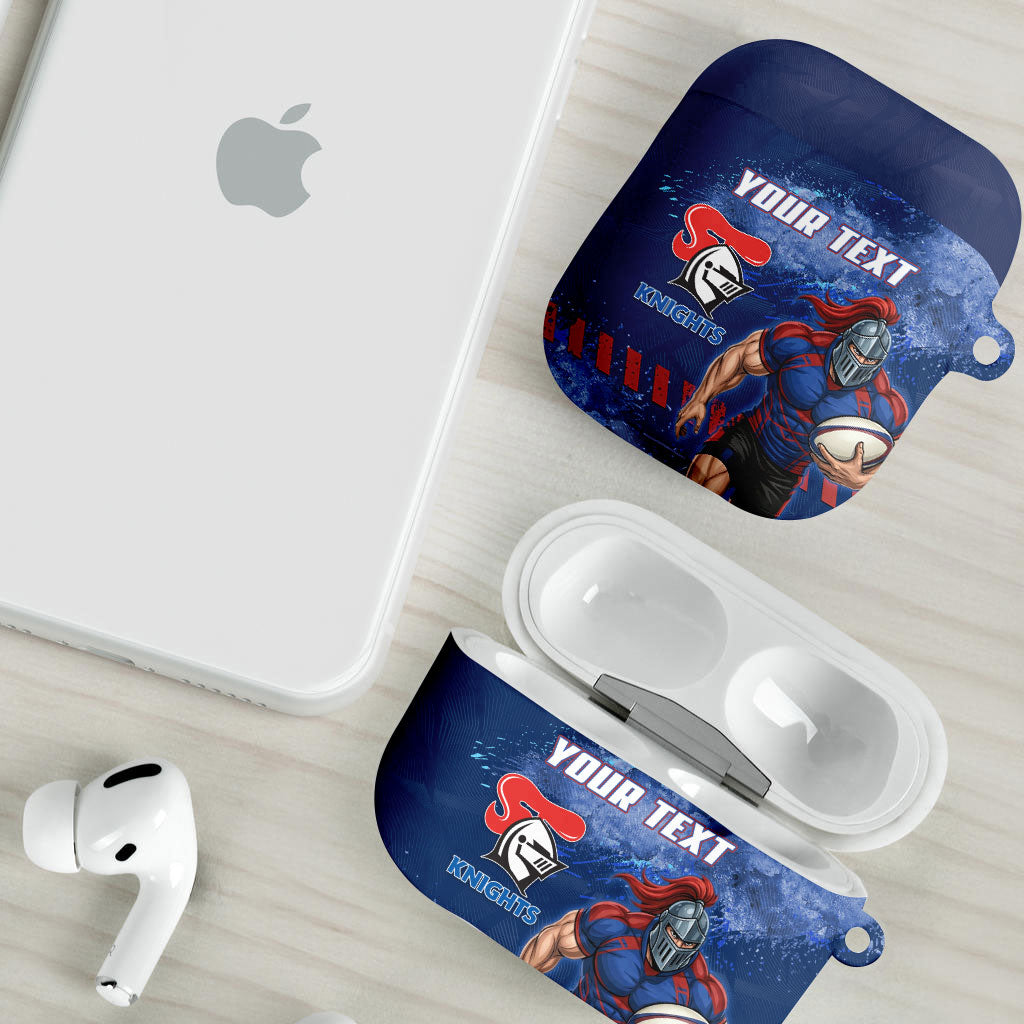 Personalised Newcastle Knights Rugby AirPods Case Newy Warrior Mascot - Sporty Splash Art Style