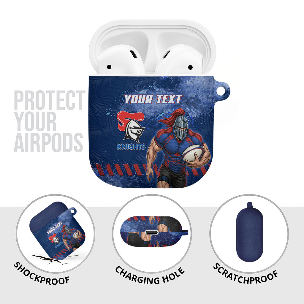 Personalised Newcastle Knights Rugby AirPods Case Newy Warrior Mascot - Sporty Splash Art Style