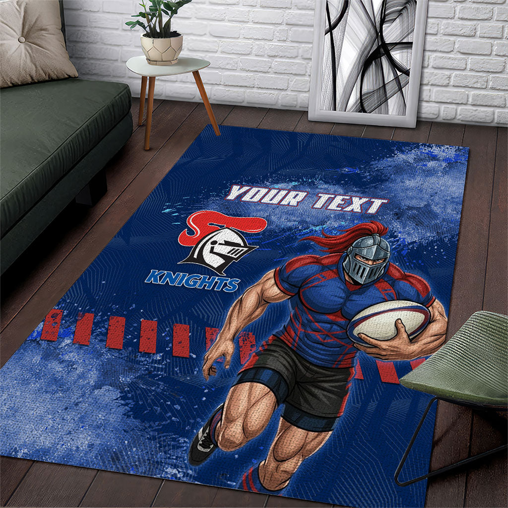 Personalised Newcastle Knights Rugby Area Rug Newy Warrior Mascot - Sporty Splash Art Style