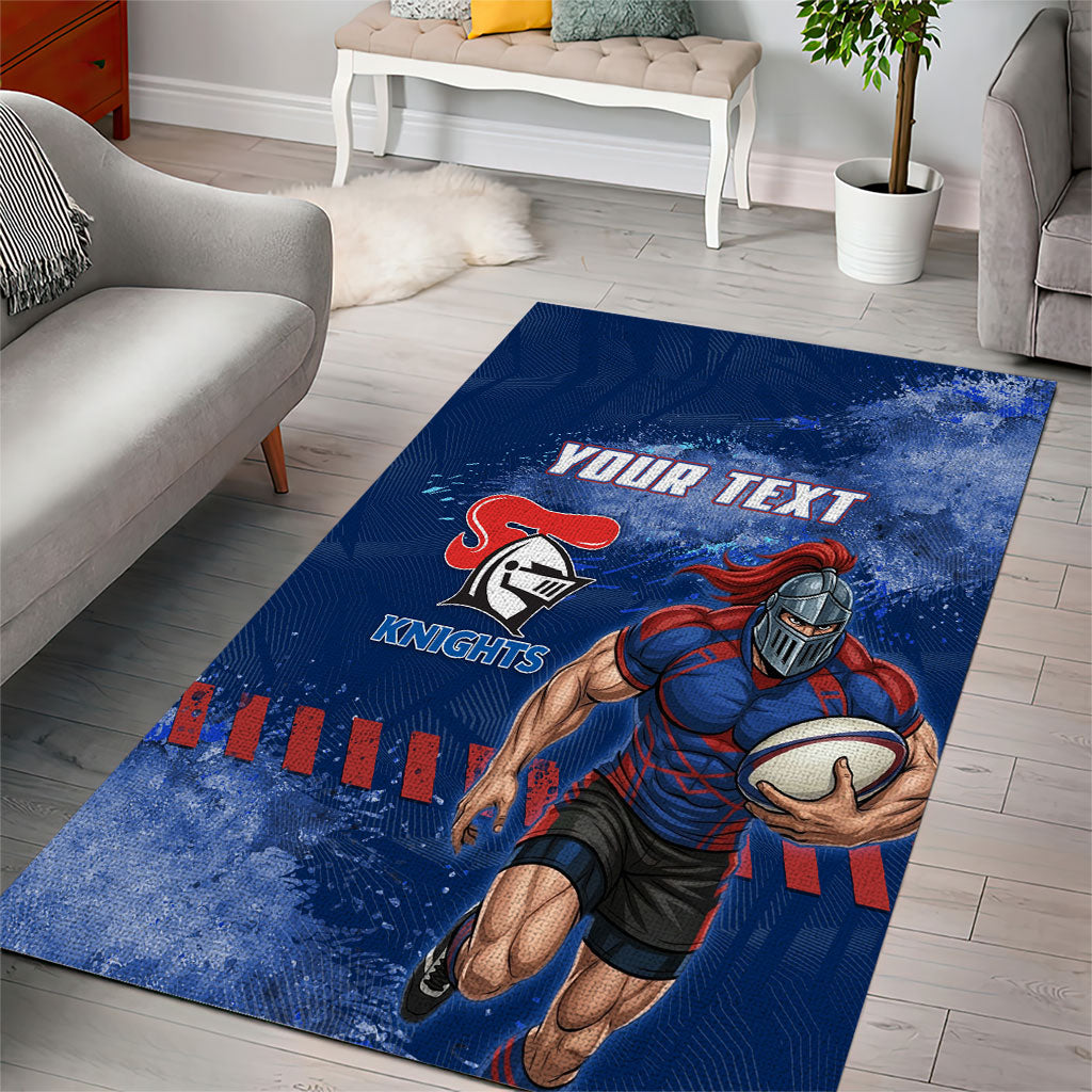 Personalised Newcastle Knights Rugby Area Rug Newy Warrior Mascot - Sporty Splash Art Style