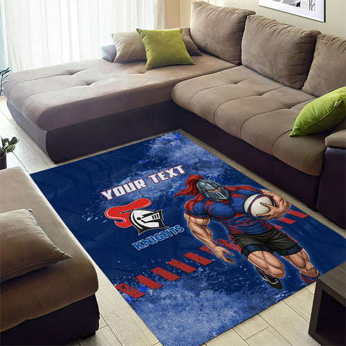Personalised Newcastle Knights Rugby Area Rug Newy Warrior Mascot - Sporty Splash Art Style