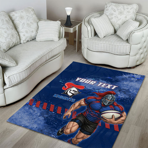 Personalised Newcastle Knights Rugby Area Rug Newy Warrior Mascot - Sporty Splash Art Style