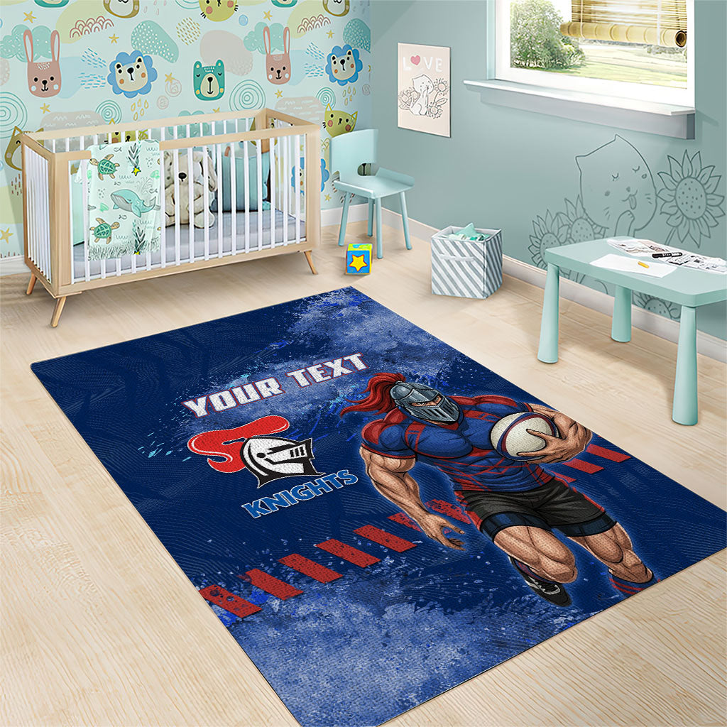 Personalised Newcastle Knights Rugby Area Rug Newy Warrior Mascot - Sporty Splash Art Style
