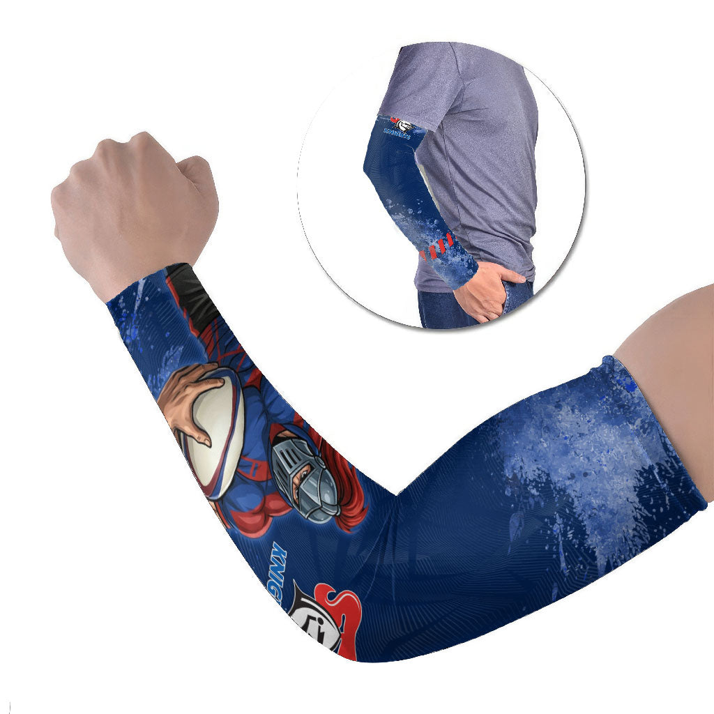 Personalised Newcastle Knights Rugby Arm Sleeves Newy Warrior Mascot - Sporty Splash Art Style