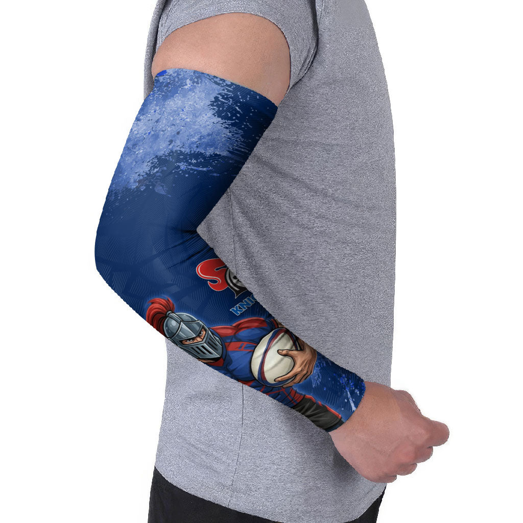 Personalised Newcastle Knights Rugby Arm Sleeves Newy Warrior Mascot - Sporty Splash Art Style
