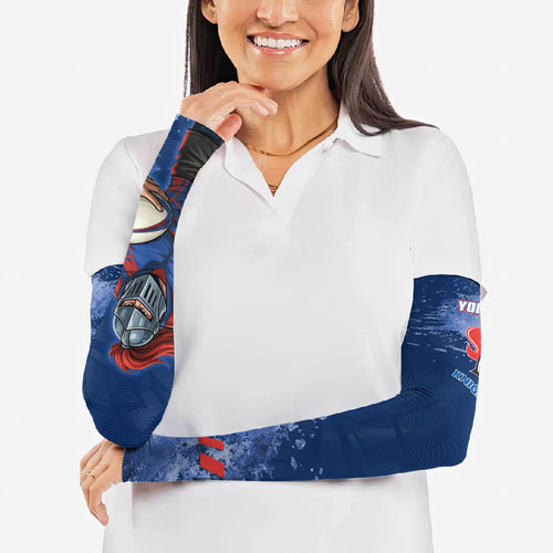Personalised Newcastle Knights Rugby Arm Sleeves Newy Warrior Mascot - Sporty Splash Art Style