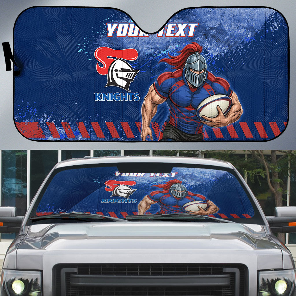 Personalised Newcastle Knights Rugby Auto Sun Shade Newy Warrior Mascot - Sporty Splash Art Style