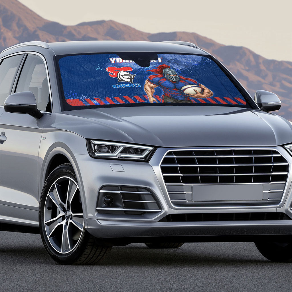 Personalised Newcastle Knights Rugby Auto Sun Shade Newy Warrior Mascot - Sporty Splash Art Style