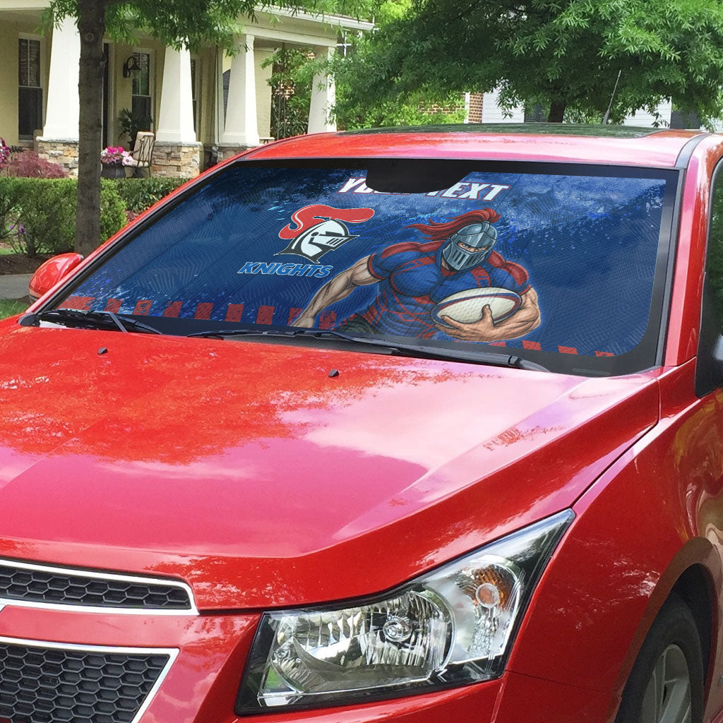 Personalised Newcastle Knights Rugby Auto Sun Shade Newy Warrior Mascot - Sporty Splash Art Style