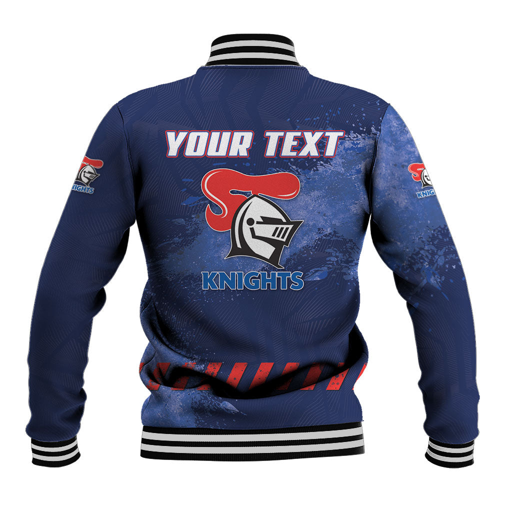 Personalised Newcastle Knights Rugby Baseball Jacket Newy Warrior Mascot - Sporty Splash Art Style