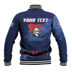 Personalised Newcastle Knights Rugby Baseball Jacket Newy Warrior Mascot - Sporty Splash Art Style