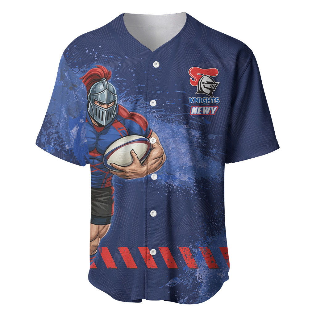 Personalised Newcastle Knights Rugby Baseball Jersey Newy Warrior Mascot - Sporty Splash Art Style