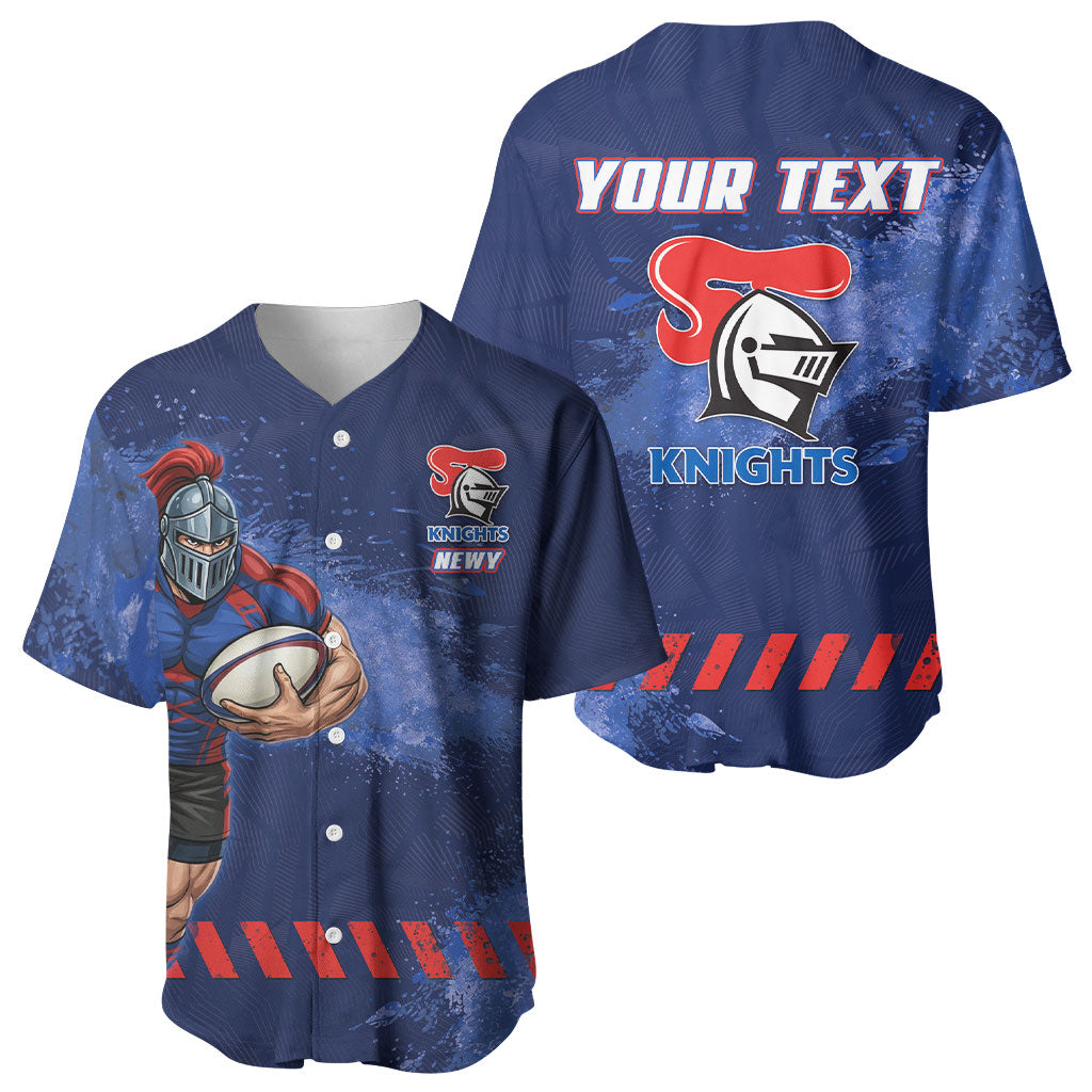Personalised Newcastle Knights Rugby Baseball Jersey Newy Warrior Mascot - Sporty Splash Art Style