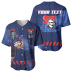 Personalised Newcastle Knights Rugby Baseball Jersey Newy Warrior Mascot - Sporty Splash Art Style