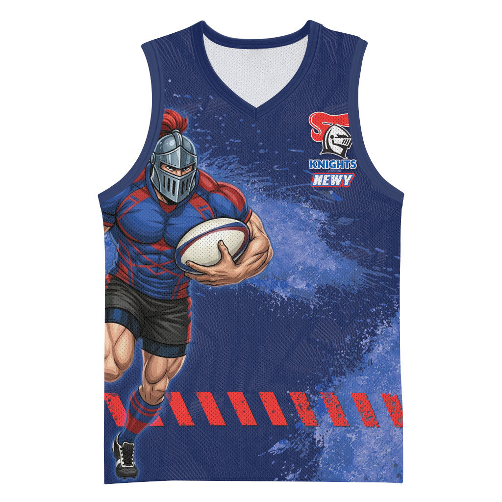Personalised Newcastle Knights Rugby Basketball Jersey Newy Warrior Mascot - Sporty Splash Art Style