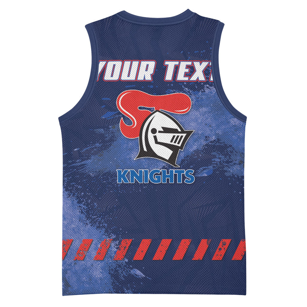 Personalised Newcastle Knights Rugby Basketball Jersey Newy Warrior Mascot - Sporty Splash Art Style
